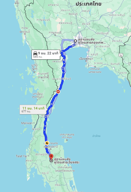 สถานีขนส่งผู้โดยสารกรุงเทพ ถนนบรมราชชนนี (สายใต้ใหม่) to จุดจอด ต.บ้านส้อง อ.เวียงสระ