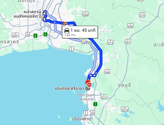 สถานีขนส่งผู้โดยสารกรุงเทพ จตุจักร (หมอชิต2) to จุดจอดเซ็นทรัลศรีราชา (จุดจำหน่ายตั๋วศรีราชาทัวร์)