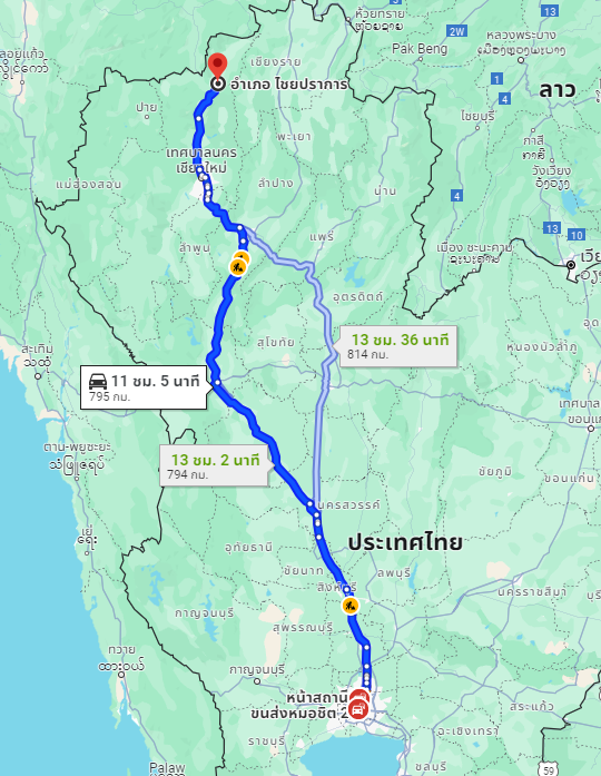 สถานีขนส่งผู้โดยสารกรุงเทพ จตุจักร (หมอชิต2) to จุดจอดไชยปราการ