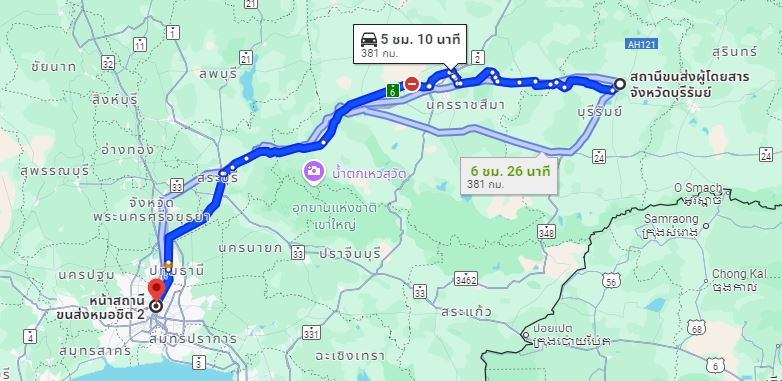 สถานีขนส่งผู้โดยสาร จ.บุรีรัมย์ to สถานีขนส่งผู้โดยสารกรุงเทพ จตุจักร (หมอชิต2)