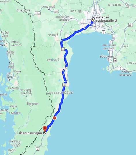 สถานีขนส่งผู้โดยสารกรุงเทพ จตุจักร (หมอชิต2) to จุดจอดเกาะยายฉิม