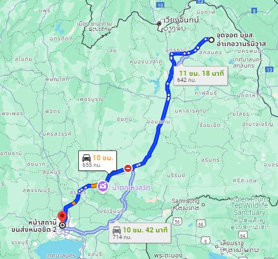 จุดจอด อ.วานรนิวาส (สถานีจอดรถประจำทางเทศบาลวานรนิวาส) to สถานีขนส่งผู้โดยสารกรุงเทพ จตุจักร (หมอชิต2)