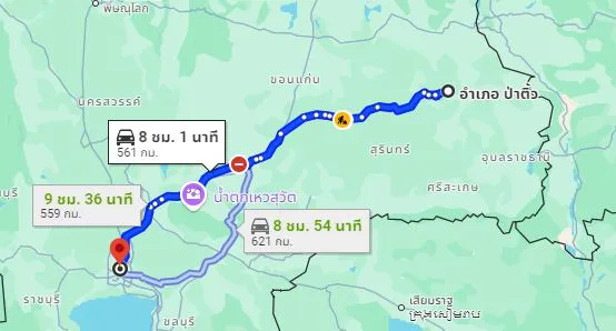 รูปจุดจอด อ.ป่าติ้ว ไปยัง สถานีขนส่งผู้โดยสารกรุงเทพ จตุจักร (หมอชิต2)