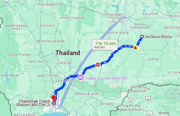 จุดจอด อ.วาปีปทุม to สถานีขนส่งผู้โดยสารกรุงเทพ จตุจักร (หมอชิต2)