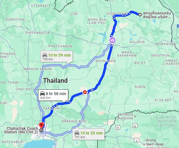 จุดจอด อ.พังโคน to สถานีขนส่งผู้โดยสารกรุงเทพ จตุจักร (หมอชิต2)
