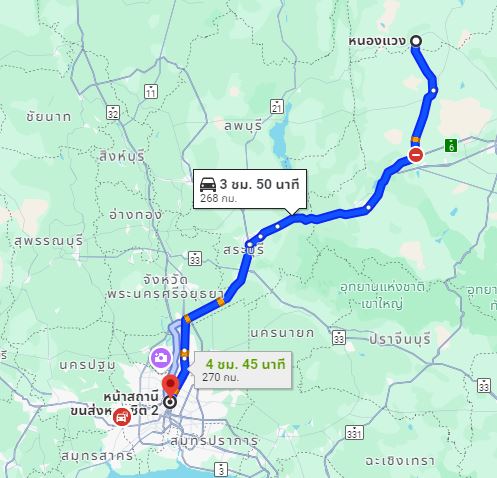จุดจอดบ้านหนองแวง to สถานีขนส่งผู้โดยสารกรุงเทพ จตุจักร (หมอชิต2)