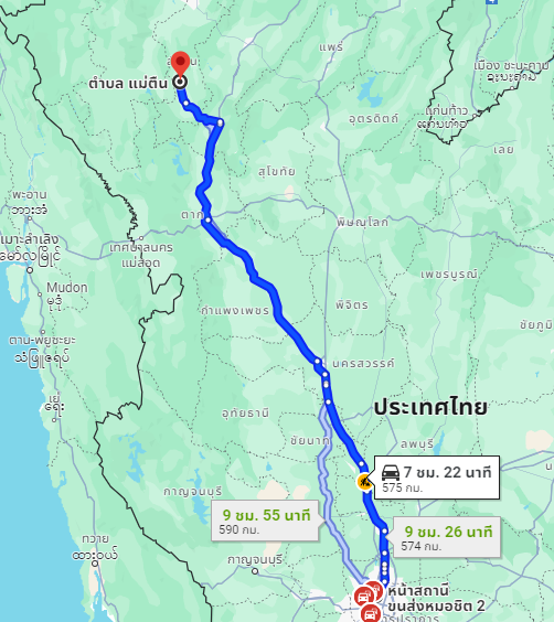 สถานีขนส่งผู้โดยสารกรุงเทพ จตุจักร (หมอชิต2) to จุดจอด ต.แม่ตืน