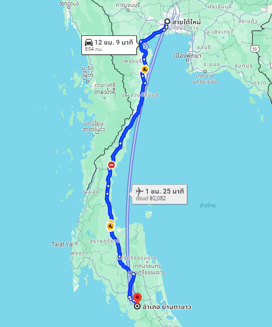 สถานีขนส่งผู้โดยสารกรุงเทพ ถนนบรมราชชนนี (สายใต้ใหม่) to จุดจอดย่านตาขาว