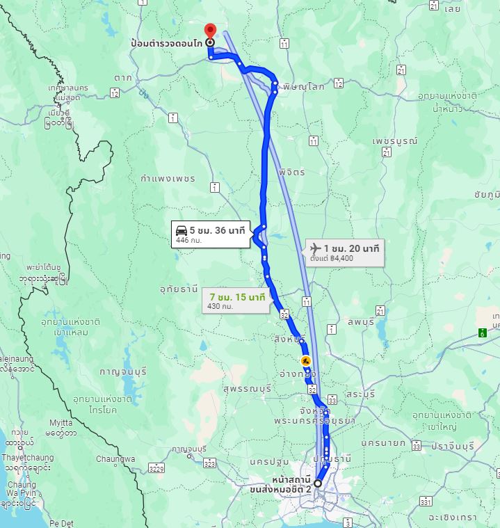 สถานีขนส่งผู้โดยสารกรุงเทพ จตุจักร (หมอชิต2) to จุดจอดแยกดอนโก(วินทัวร์ตรงข้ามป้อมสายตรวจราวต้นจันทร์)