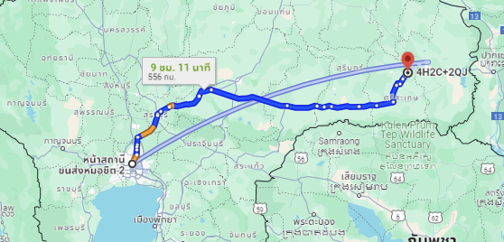 สถานีขนส่งผู้โดยสารกรุงเทพ จตุจักร (หมอชิต2) to จุดจอดเขื่องใน 