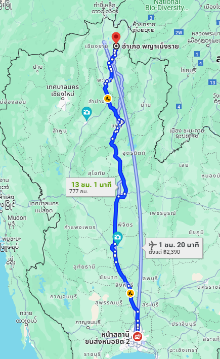 สถานีขนส่งผู้โดยสารกรุงเทพ จตุจักร (หมอชิต2) to จุดจอด อ.พญาเม็งราย