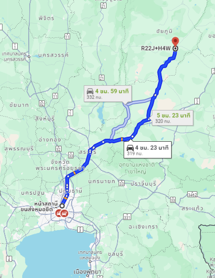 สถานีขนส่งผู้โดยสารกรุงเทพ จตุจักร (หมอชิต2) to จุดจอด สนง.เทียนไชยแอร์ จ.ชัยภูมิ ห้าแยกโนนไฮ