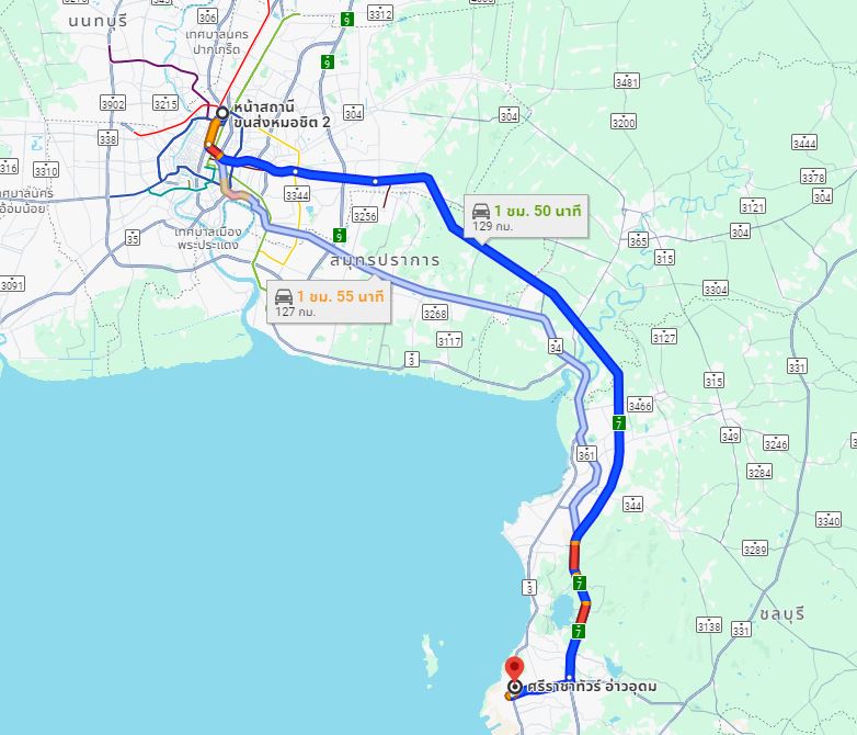 สถานีขนส่งผู้โดยสารกรุงเทพ จตุจักร (หมอชิต2) to จุดจอดอ่าวอุดม (ศรีราชาทัวร์)