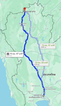 สถานีขนส่งผู้โดยสารกรุงเทพ จตุจักร (หมอชิต2) to จุดจอด อ.ฝาง