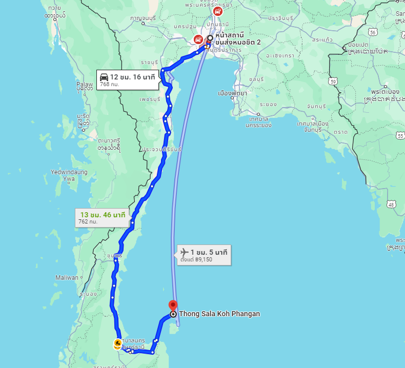 สถานีขนส่งผู้โดยสารกรุงเทพ จตุจักร (หมอชิต2) to จุดจอด ท่าเรือท้องศาลา เกาะพะงัน
