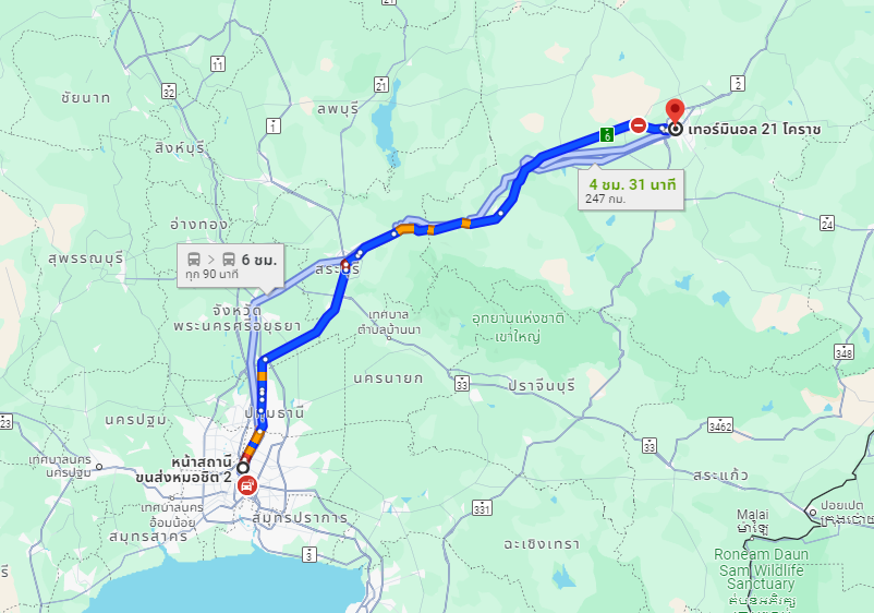 สถานีขนส่งผู้โดยสารกรุงเทพ จตุจักร (หมอชิต2) to จุดจอดเทอร์มินอล21 โคราช 