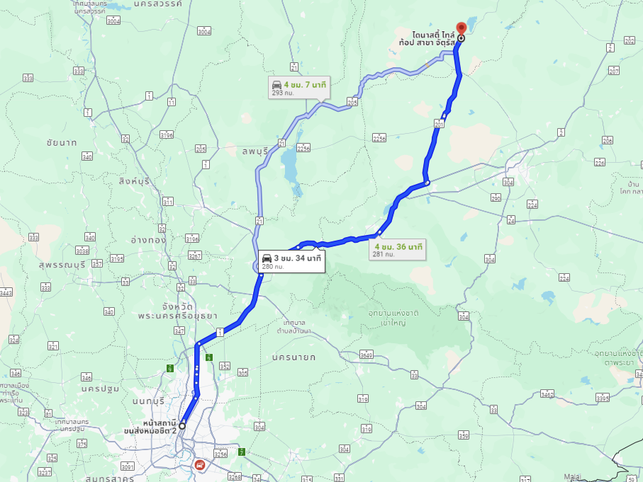 สถานีขนส่งผู้โดยสารกรุงเทพ จตุจักร (หมอชิต2) to จุดจอด อ.จัตุรัส (ตรงข้ามไดนาสตี้)