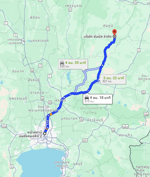 สถานีขนส่งผู้โดยสารกรุงเทพ จตุจักร (หมอชิต2) to สำนักงานบริษัท ซันบัส จำกัด (ถนนชัยภูมิ-บ้านเขว้า))