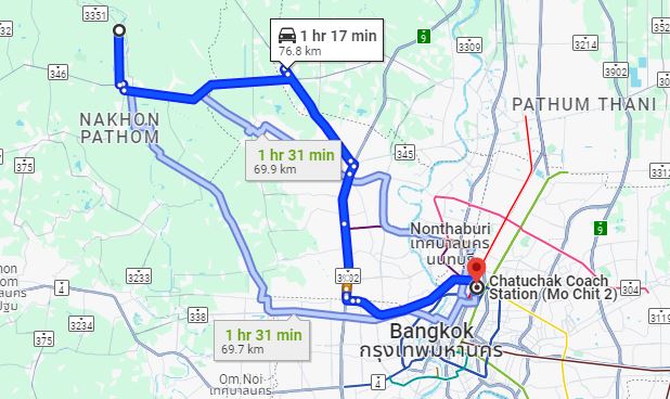 จุดจอด อ.บางเลน to สถานีขนส่งผู้โดยสารกรุงเทพ จตุจักร (หมอชิต2)