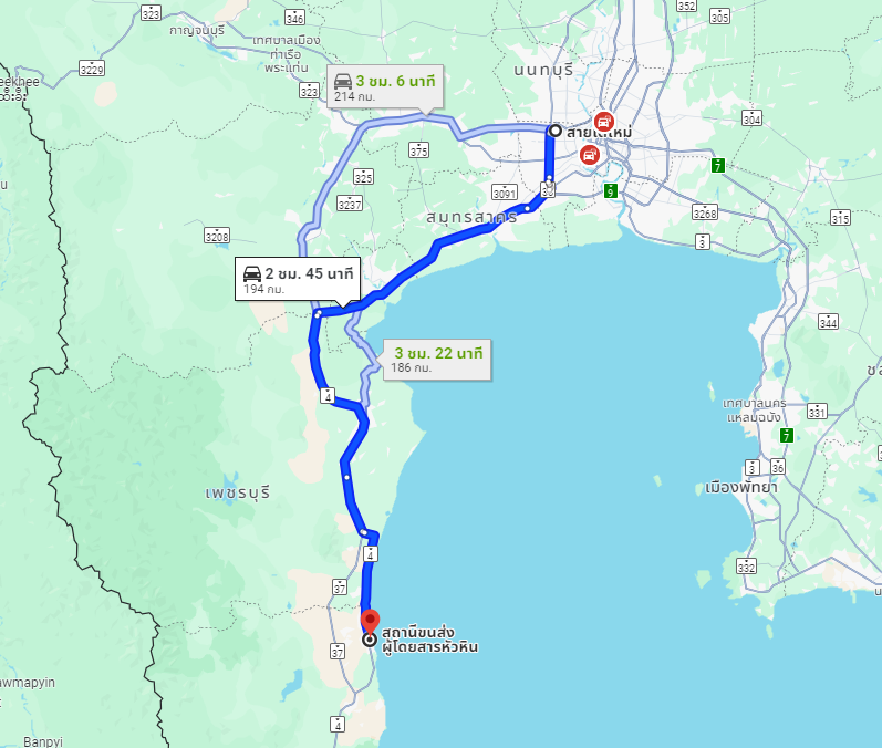 สถานีขนส่งผู้โดยสารกรุงเทพ ถนนบรมราชชนนี (สายใต้ใหม่) to สถานีขนส่งผู้โดยสาร จ.ประจวบคีรีขันธ์