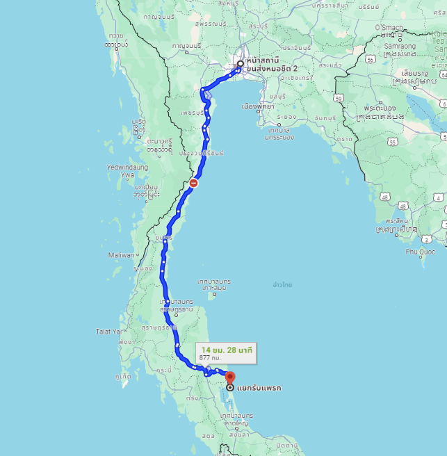 สถานีขนส่งผู้โดยสารกรุงเทพ จตุจักร (หมอชิต2) to จุดจอดสี่แยกรับแพรก