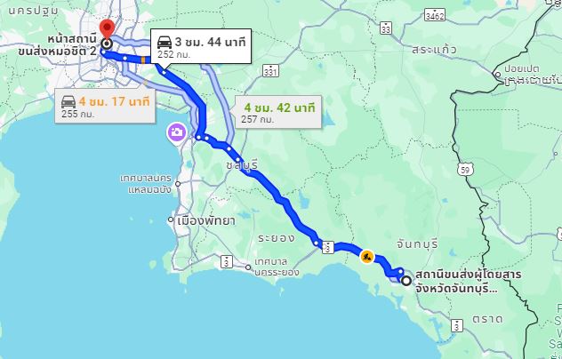 สถานีขนส่งผู้โดยสาร จ.จันทบุรี to สถานีขนส่งผู้โดยสารกรุงเทพ จตุจักร (หมอชิต2)