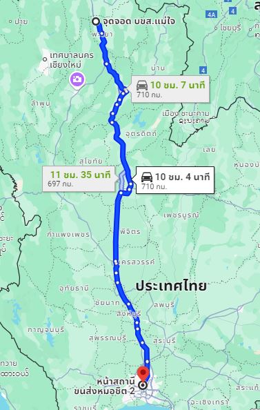 จุดจอด อ.แม่ใจ to สถานีขนส่งผู้โดยสารกรุงเทพ จตุจักร (หมอชิต2)