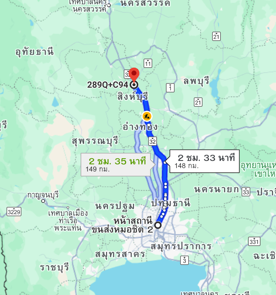 สถานีขนส่งผู้โดยสารกรุงเทพ จตุจักร (หมอชิต2) to จุดจอดสี่แยก จ.สิงห์บุรี