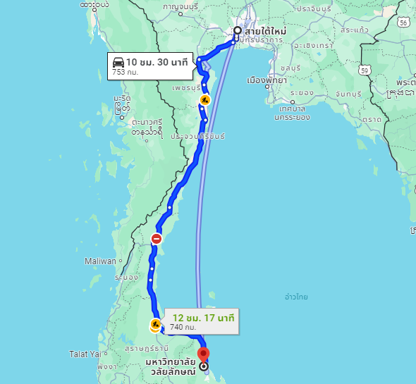 สถานีขนส่งผู้โดยสารกรุงเทพ ถนนบรมราชชนนี (สายใต้ใหม่) to จุดจอดมหาวิทยาลัยวลัยลักษณ์