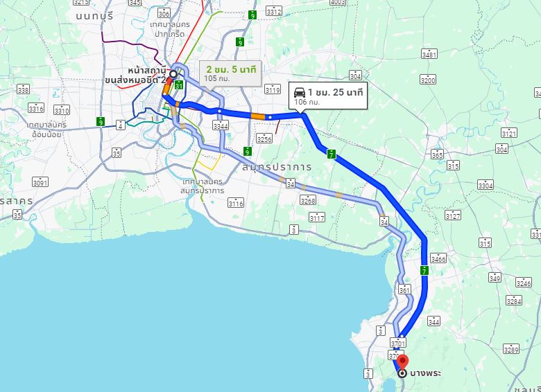 สถานีขนส่งผู้โดยสารกรุงเทพ จตุจักร (หมอชิต2) to จุดจอดบางพระ (ศรีราชาทัวร์)