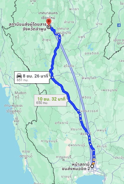 สถานีขนส่งผู้โดยสารกรุงเทพ จตุจักร (หมอชิต2) to สถานีขนส่งผู้โดยสาร จ.ลำพูน