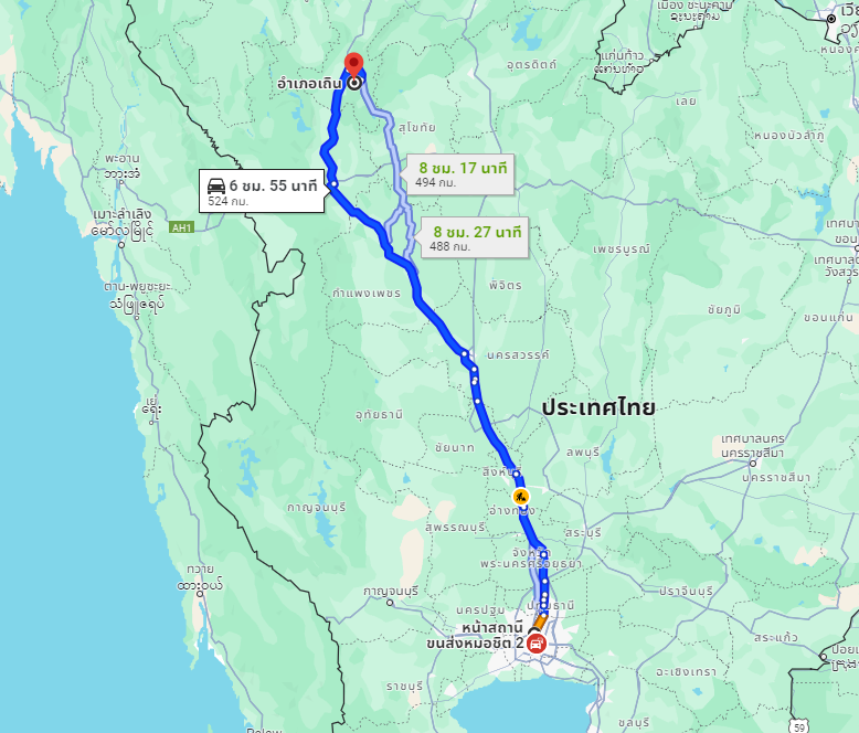สถานีขนส่งผู้โดยสารกรุงเทพ จตุจักร (หมอชิต2) to จุดจอดอ.เถิน