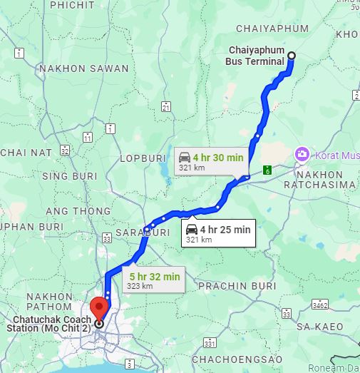 สถานีขนส่งผู้โดยสาร จ.ชัยภูมิ to สถานีขนส่งผู้โดยสารกรุงเทพ จตุจักร (หมอชิต2)