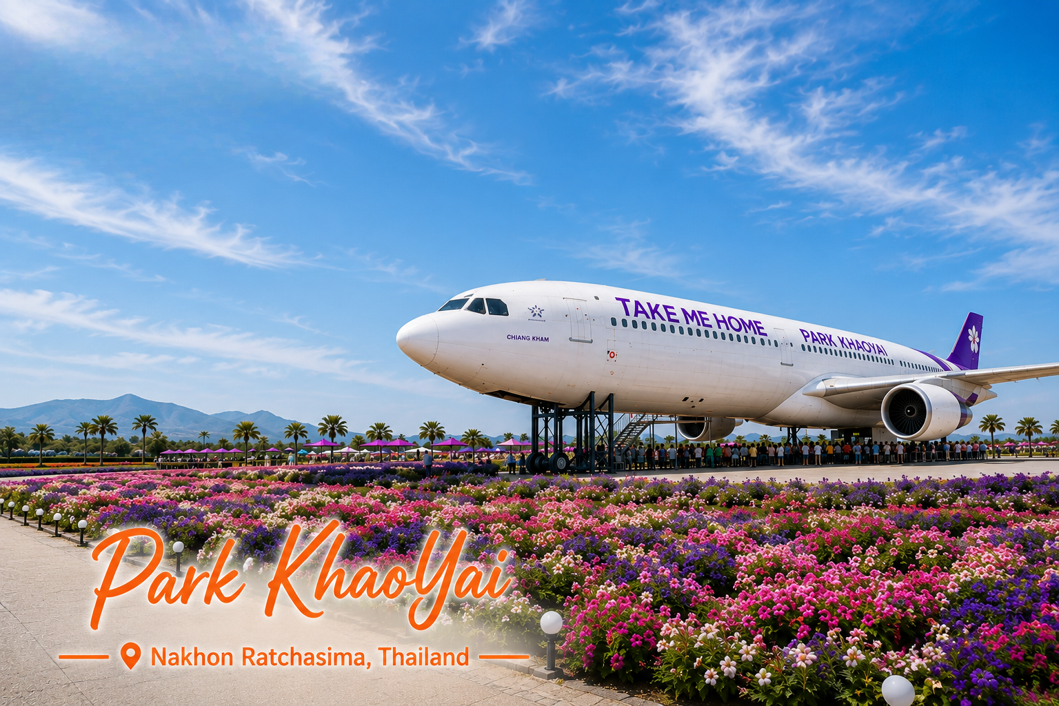 Take Me Home Prak Khaoyai “An airplane-themed café surrounded by beautiful flower fields.”