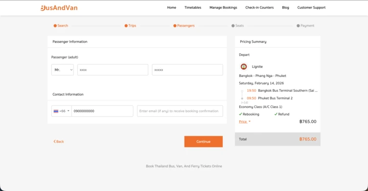 4) Enter Passenger Information