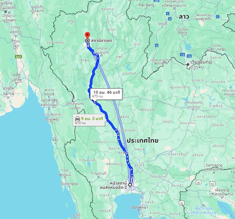 รูปสถานีขนส่งผู้โดยสารกรุงเทพ จตุจักร (หมอชิต2) ไปยัง สถานีขนส่งผู้โดยสาร จ.เชียงใหม่ แห่งที่ 3 (อาเขต)