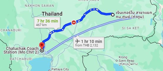 รูปจุดจอด อ.ท่าตูม (แยก กม.ศูนย์) ไปยัง สถานีขนส่งผู้โดยสารกรุงเทพ จตุจักร (หมอชิต2)
