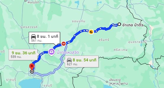 รูปจุดจอด อ.ป่าติ้ว ไปยัง สถานีขนส่งผู้โดยสารกรุงเทพ จตุจักร (หมอชิต2)