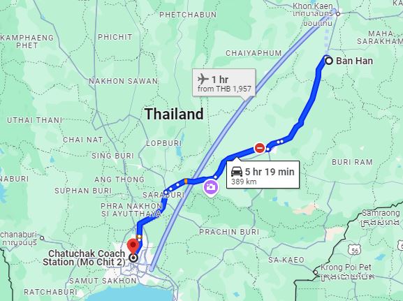 รูปจุดจอด บ้านหัน ไปยัง สถานีขนส่งผู้โดยสารกรุงเทพ จตุจักร (หมอชิต2)